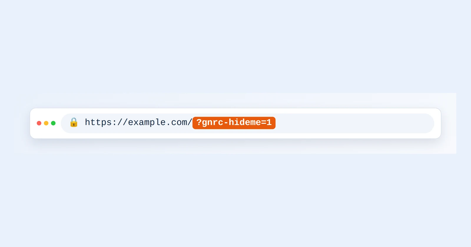 Uma barra de endereços do navegador com ?gnrc-hideme=1 no fim de um endereço web